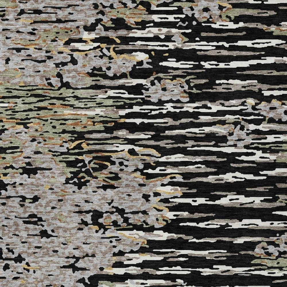 3' X 5' Black And Graphite Abstract Washable Indoor Outdoor Area Rug