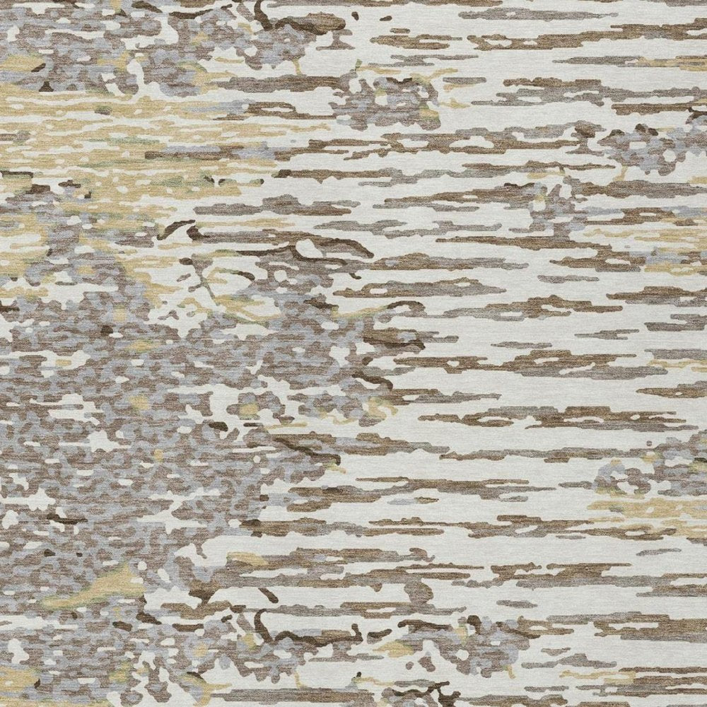 9' X 12' Ivory And Silver Abstract Washable Indoor Outdoor Area Rug