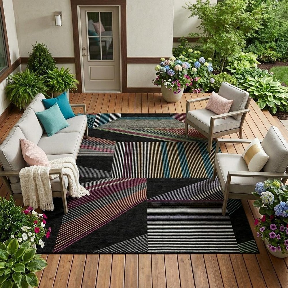 9' X 12' Black And Graphite Geometric Washable Indoor Outdoor Area Rug HomeRoots