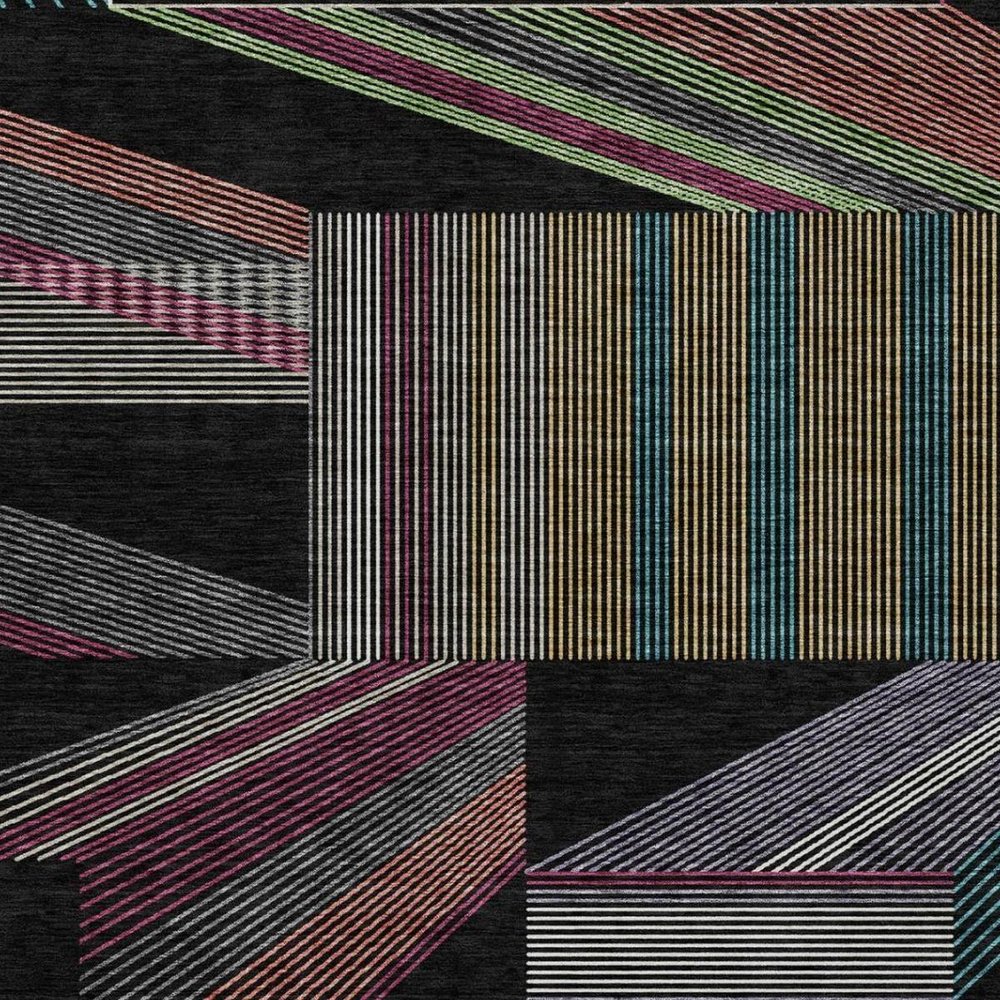 9' X 12' Black And Graphite Geometric Washable Indoor Outdoor Area Rug