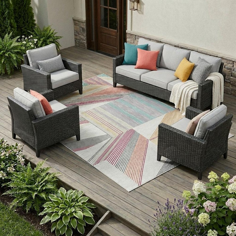 8' X 10' Ivory And Silver Geometric Washable Indoor Outdoor Area Rug HomeRoots