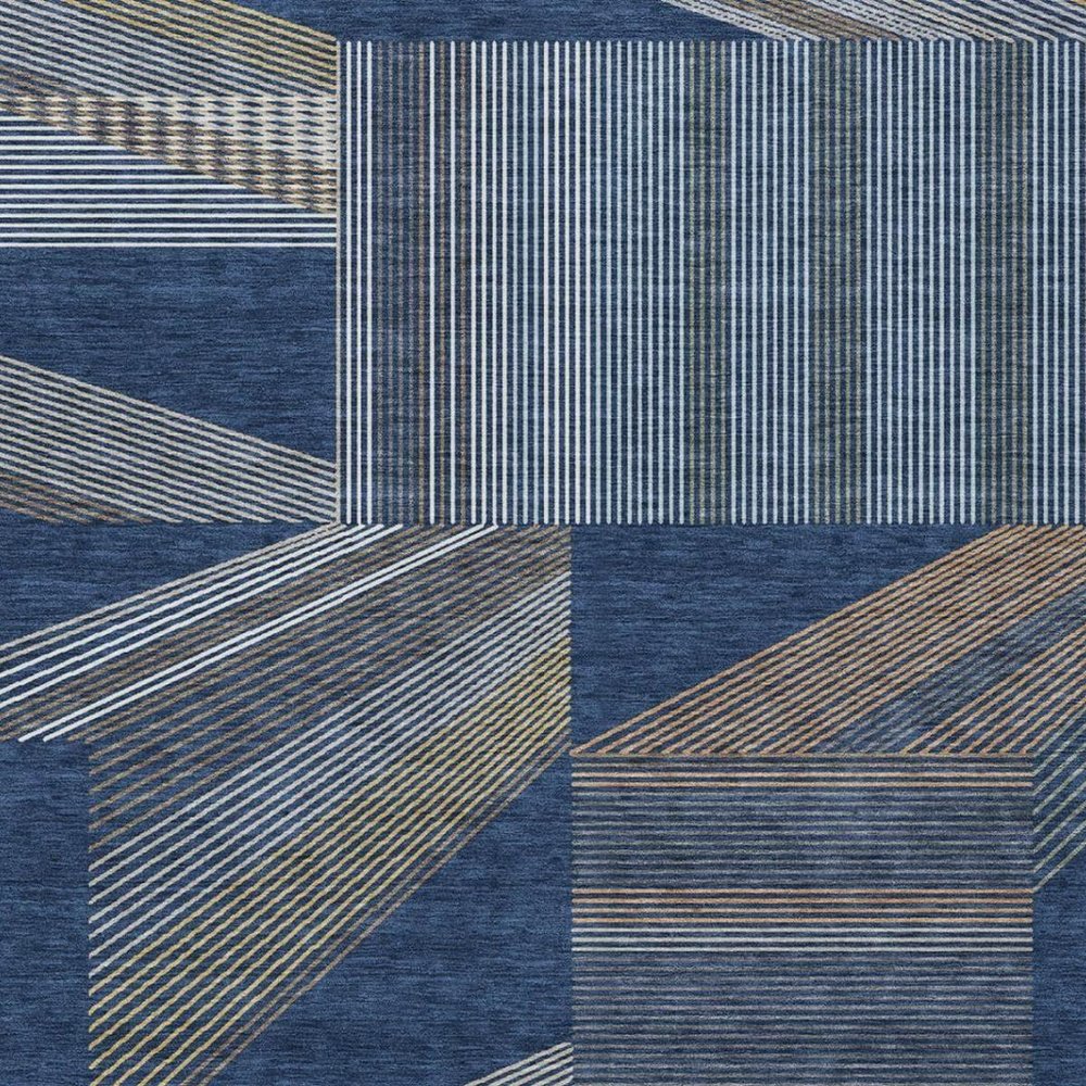 8' X 10' Navy Blue And Blue Geometric Washable Indoor Outdoor Area Rug