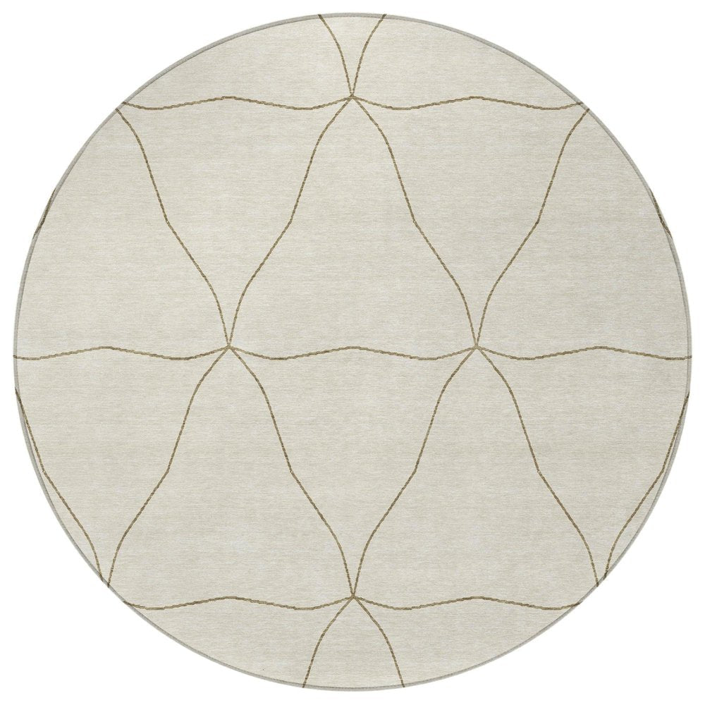 8' Coffee And Brown Round Geometric Washable Indoor Outdoor Area Rug