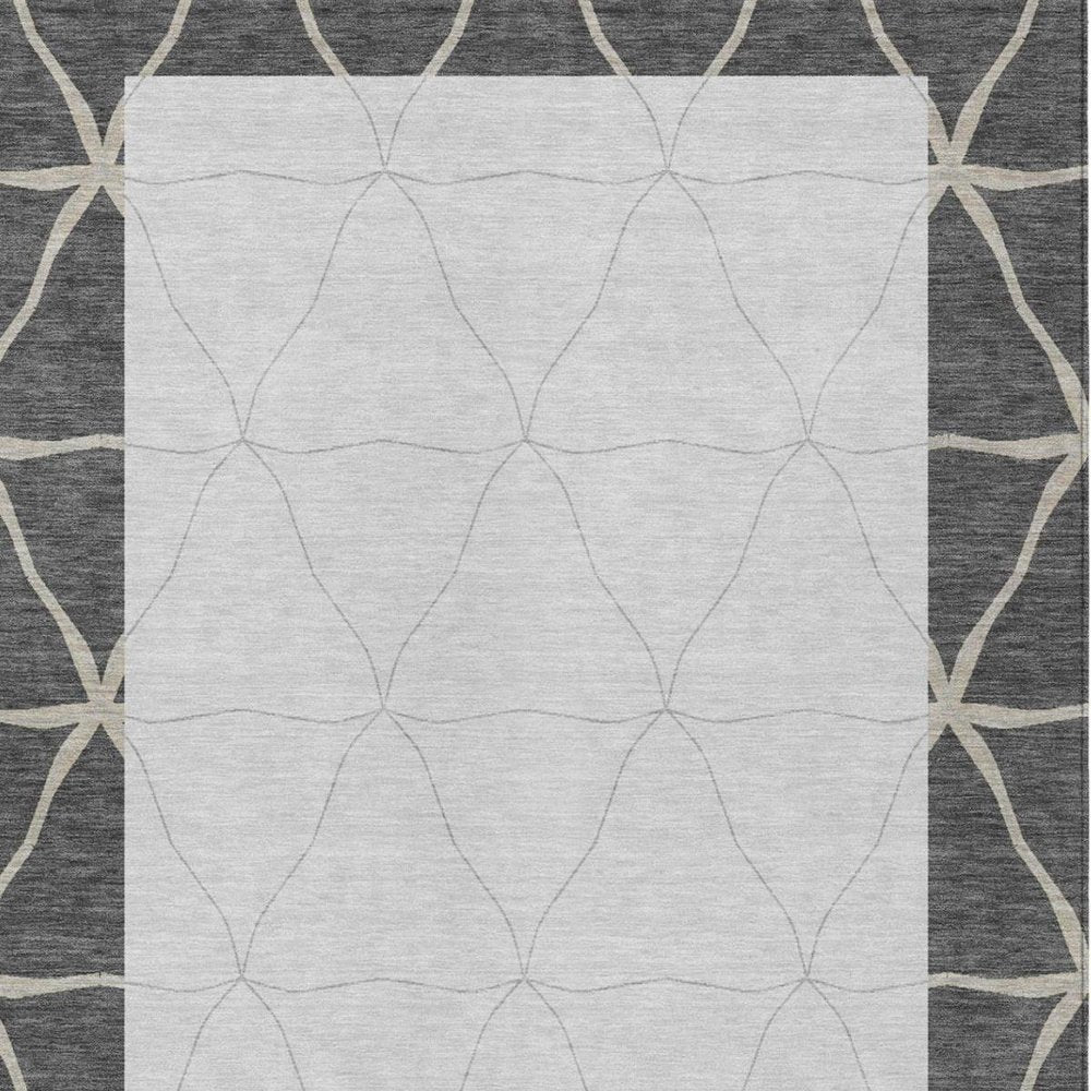 3' X 5' Graphite And Gray Geometric Washable Indoor Outdoor Area Rug