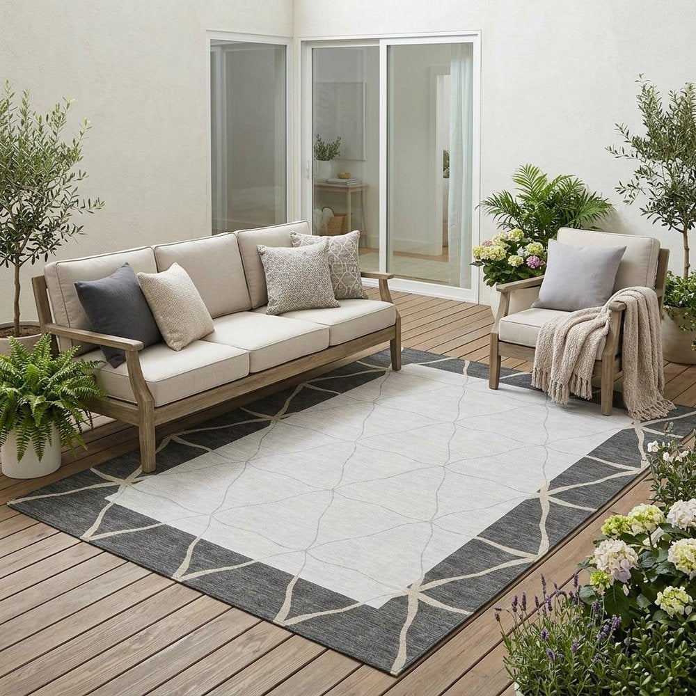 5' X 8' Graphite And Gray Geometric Washable Indoor Outdoor Area Rug HomeRoots