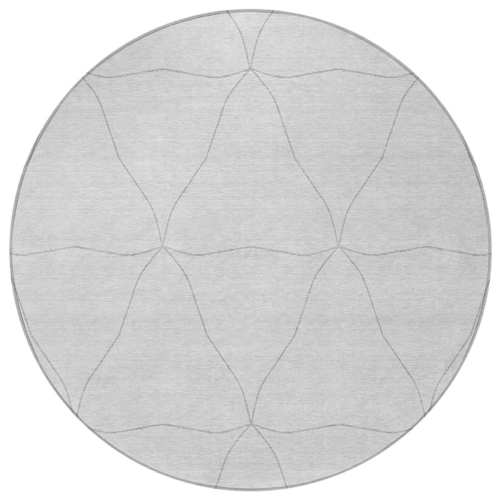 8' Graphite And Gray Round Geometric Washable Indoor Outdoor Area Rug