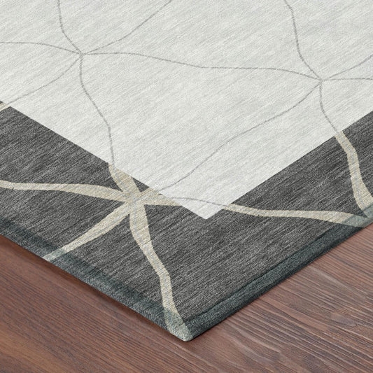 9' X 12' Graphite And Gray Geometric Washable Indoor Outdoor Area Rug