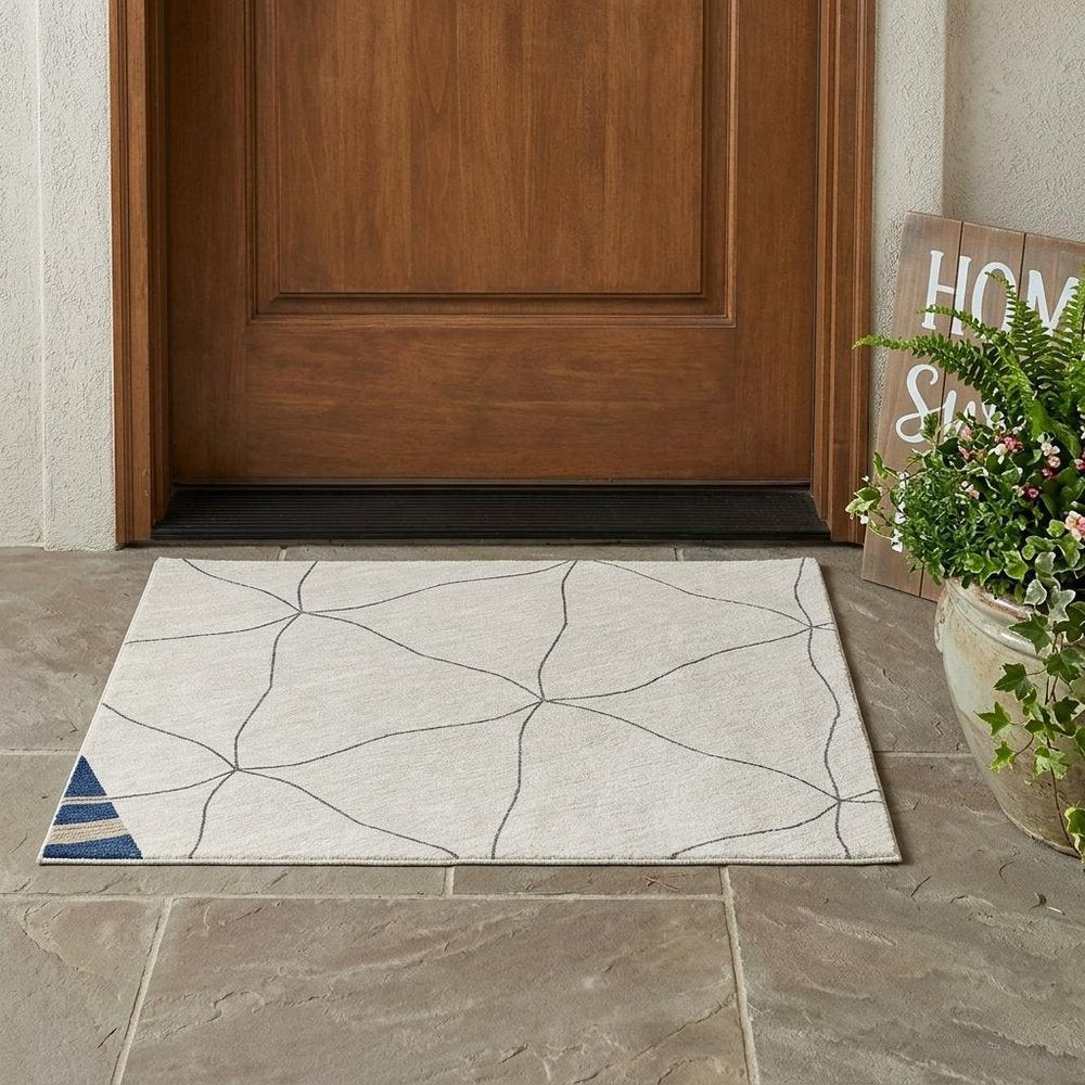 3' X 5' Navy Blue And Blue Geometric Washable Indoor Outdoor Area Rug HomeRoots