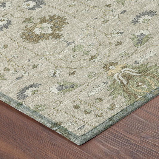 3' X 5' Beige And Brown Oriental Washable Indoor Outdoor Area Rug