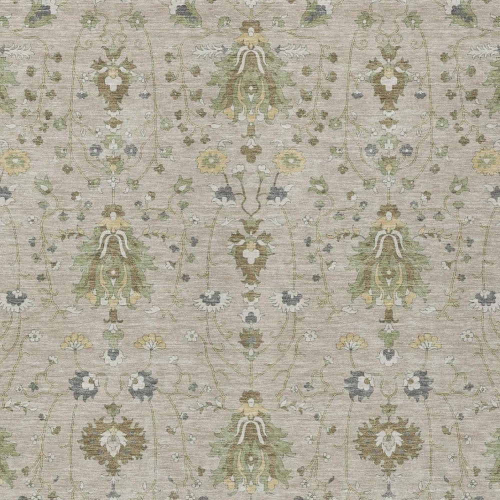 10' X 14' Beige And Brown Oriental Washable Indoor Outdoor Area Rug
