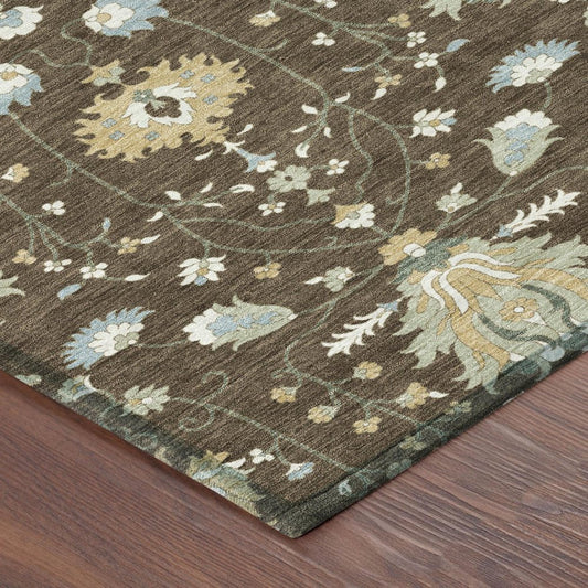 8' Chocolate And Brown Round Oriental Washable Indoor Outdoor Area Rug