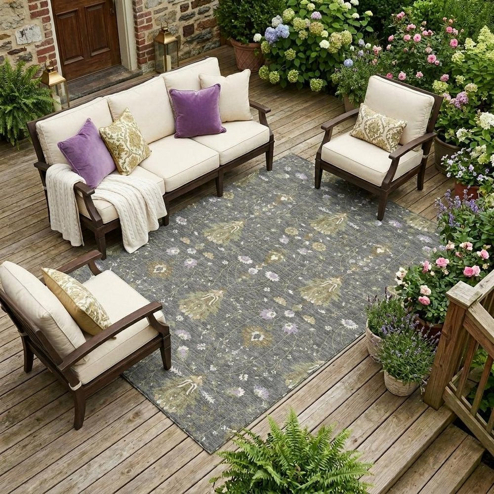 10' X 14' Gray And Graphite Oriental Washable Indoor Outdoor Area Rug HomeRoots