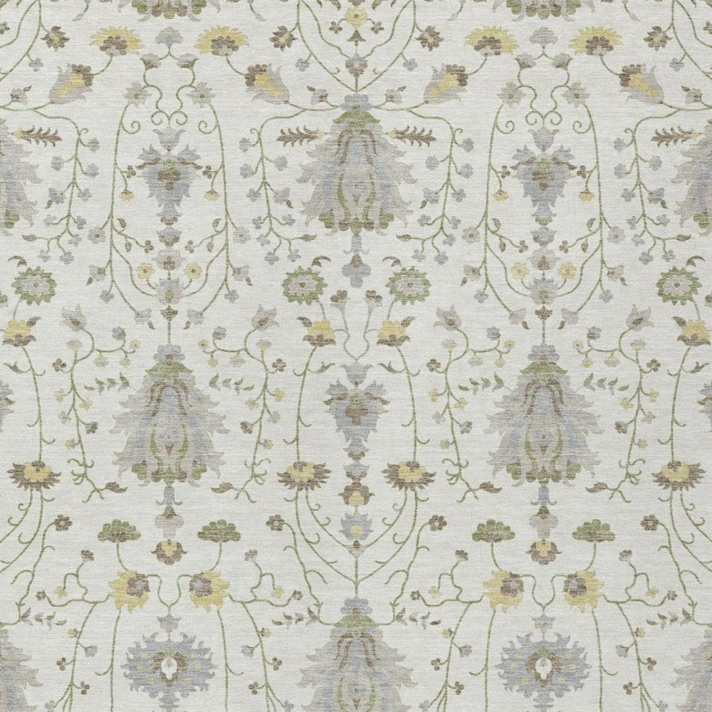 9' X 12' Ivory And Silver Oriental Washable Indoor Outdoor Area Rug