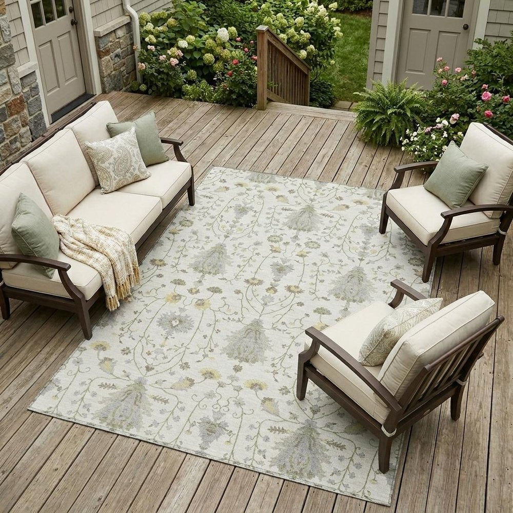10' X 14' Ivory And Silver Oriental Washable Indoor Outdoor Area Rug HomeRoots