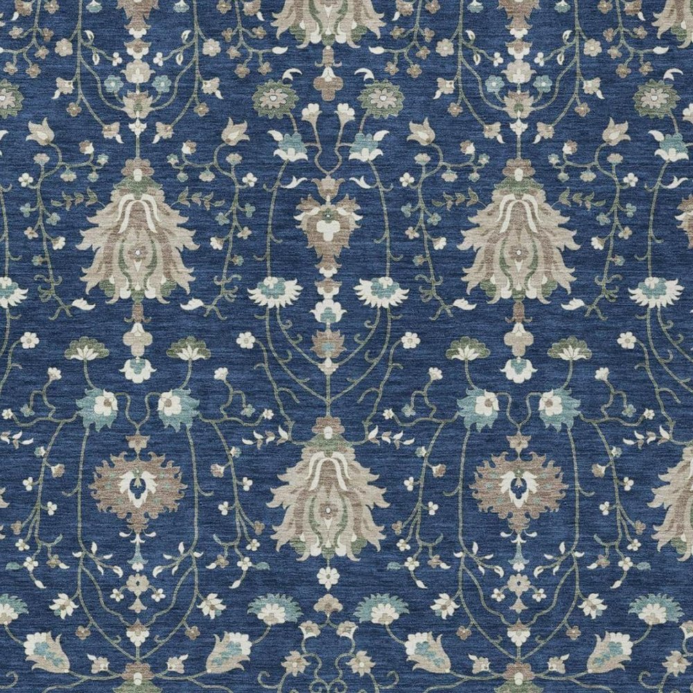 9' X 12' Navy Blue And Blue Oriental Washable Indoor Outdoor Area Rug
