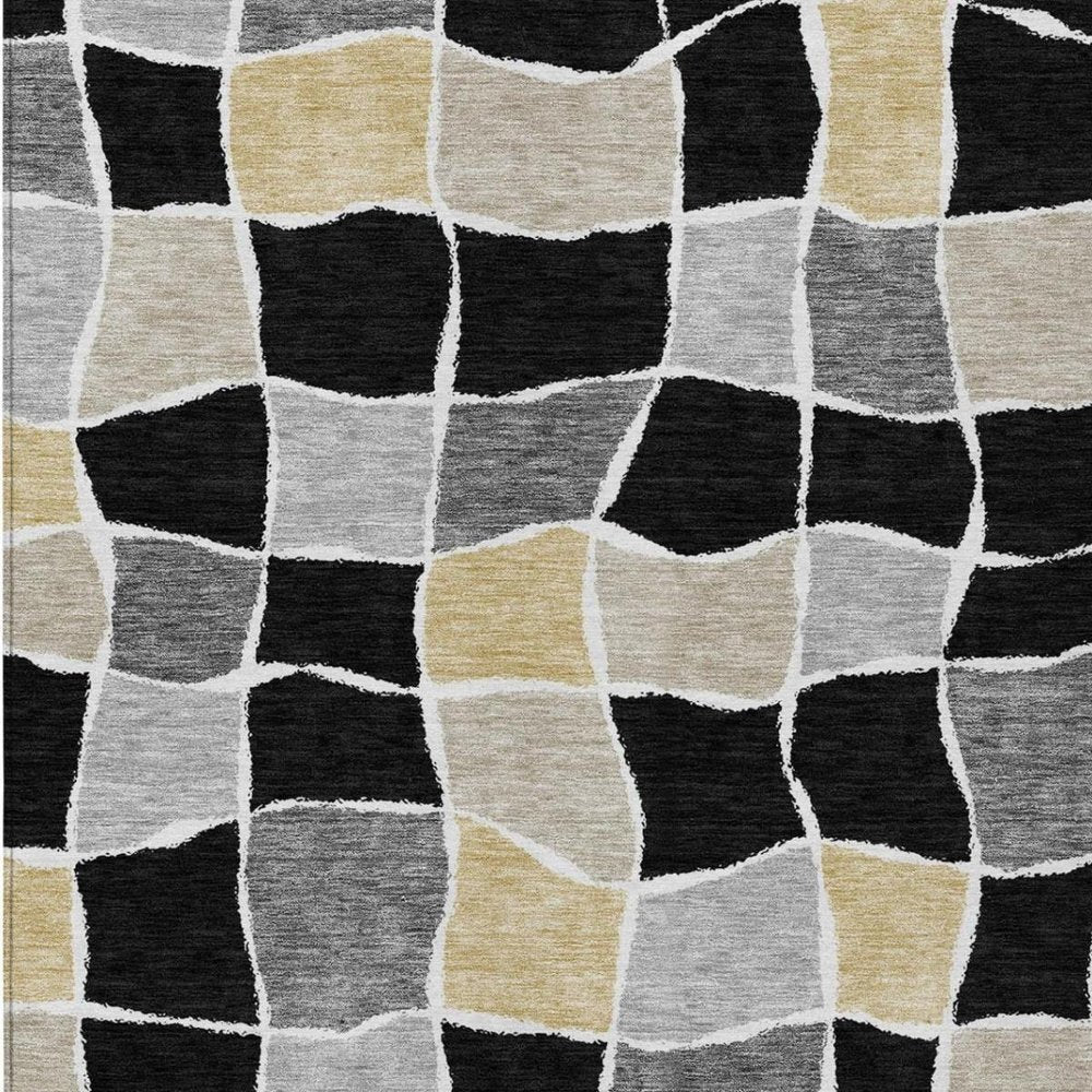3' X 5' Black And Silver Geometric Washable Indoor Outdoor Area Rug