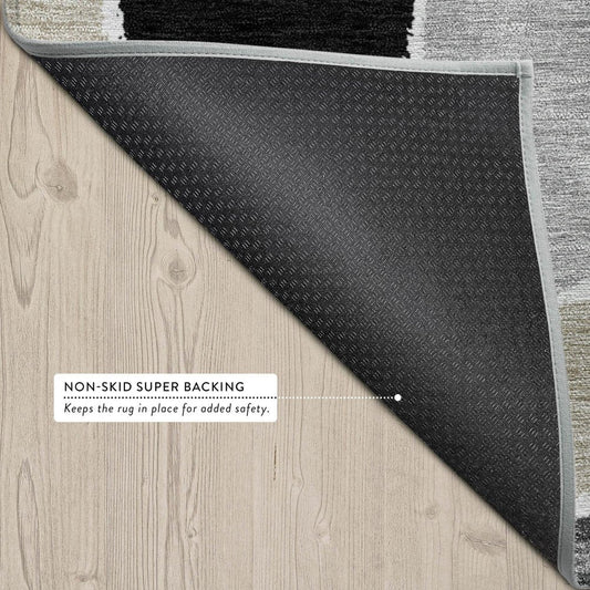 5' X 8' Black And Silver Geometric Washable Indoor Outdoor Area Rug