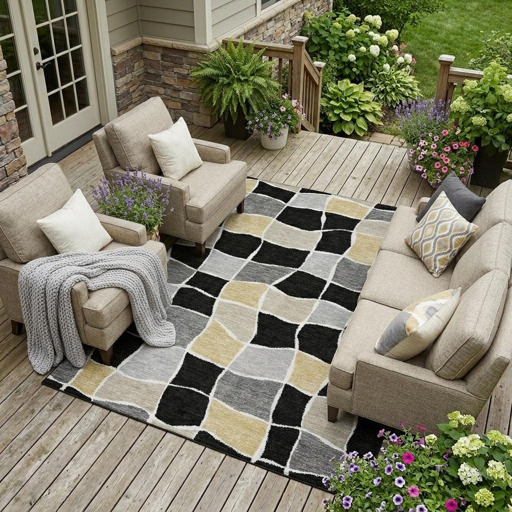 9' X 12' Black And Silver Geometric Washable Indoor Outdoor Area Rug HomeRoots