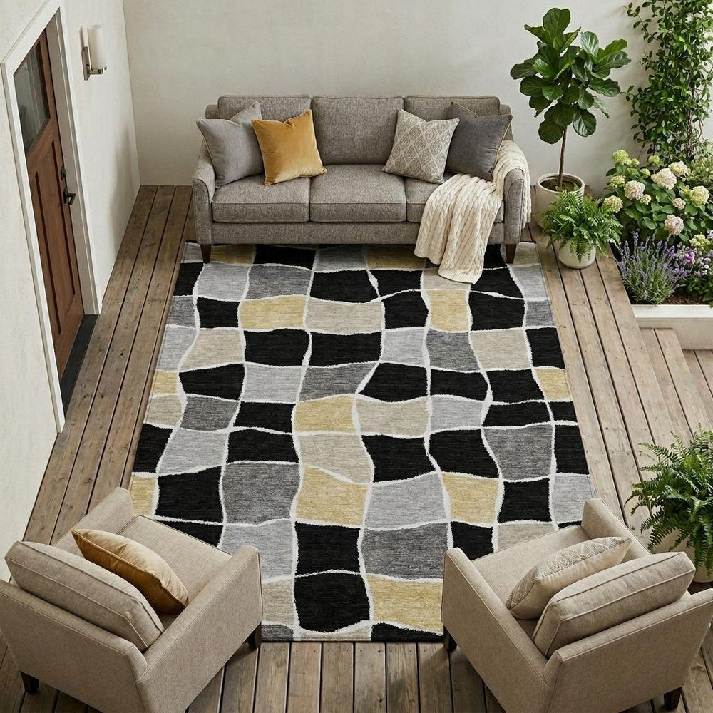 10' X 14' Black And Silver Geometric Washable Indoor Outdoor Area Rug HomeRoots