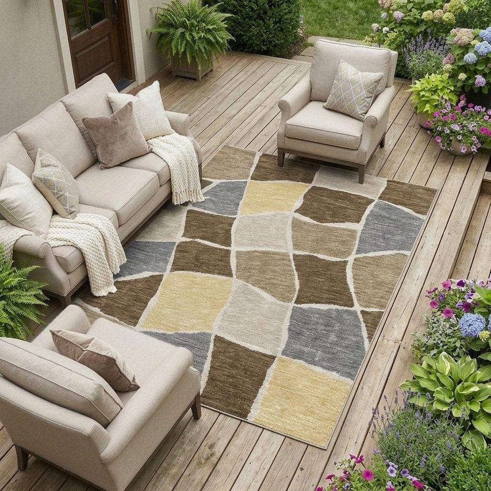 10' X 14' Chocolate And Brown Geometric Washable Indoor Outdoor Area Rug HomeRoots