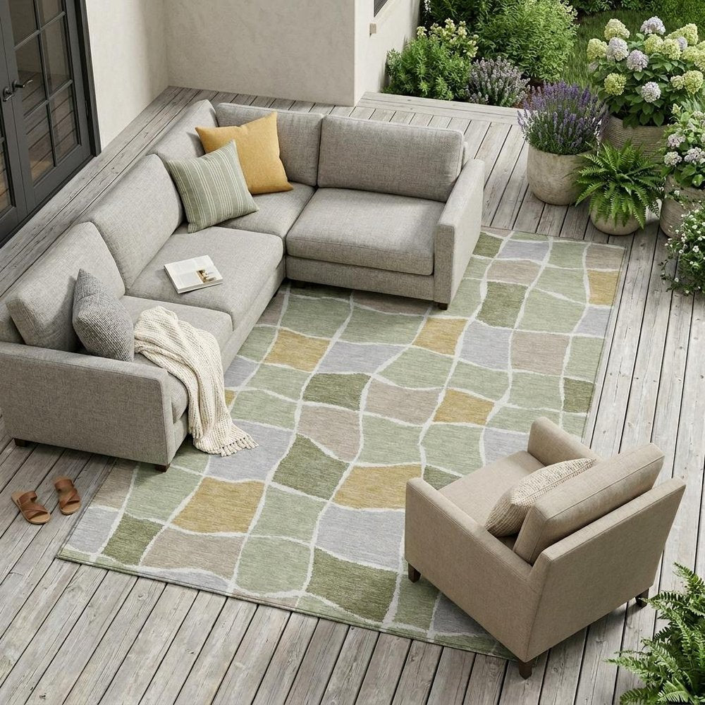 8' X 10' Green And Silver Geometric Washable Indoor Outdoor Area Rug HomeRoots