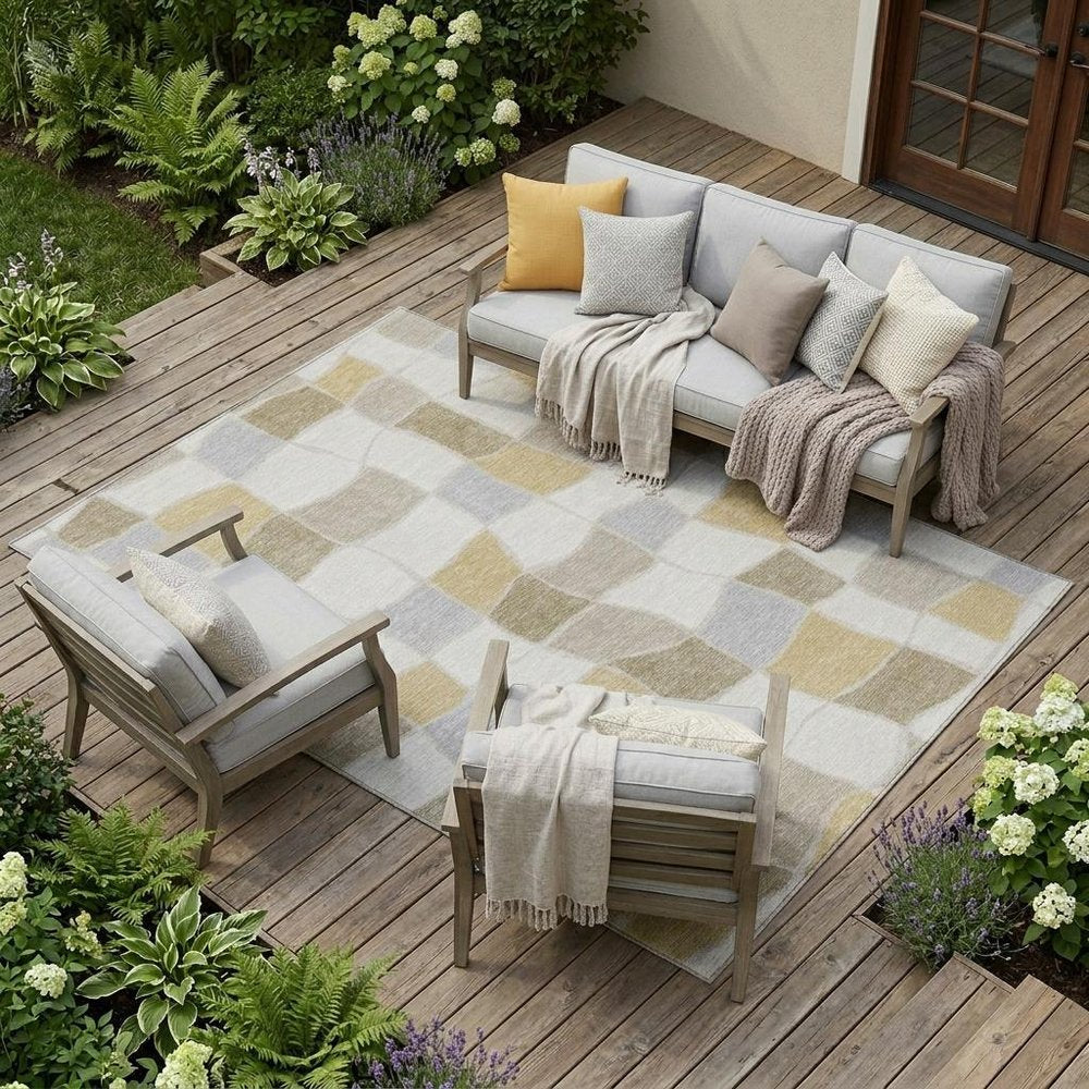 8' X 10' Ivory And Beige Geometric Washable Indoor Outdoor Area Rug HomeRoots