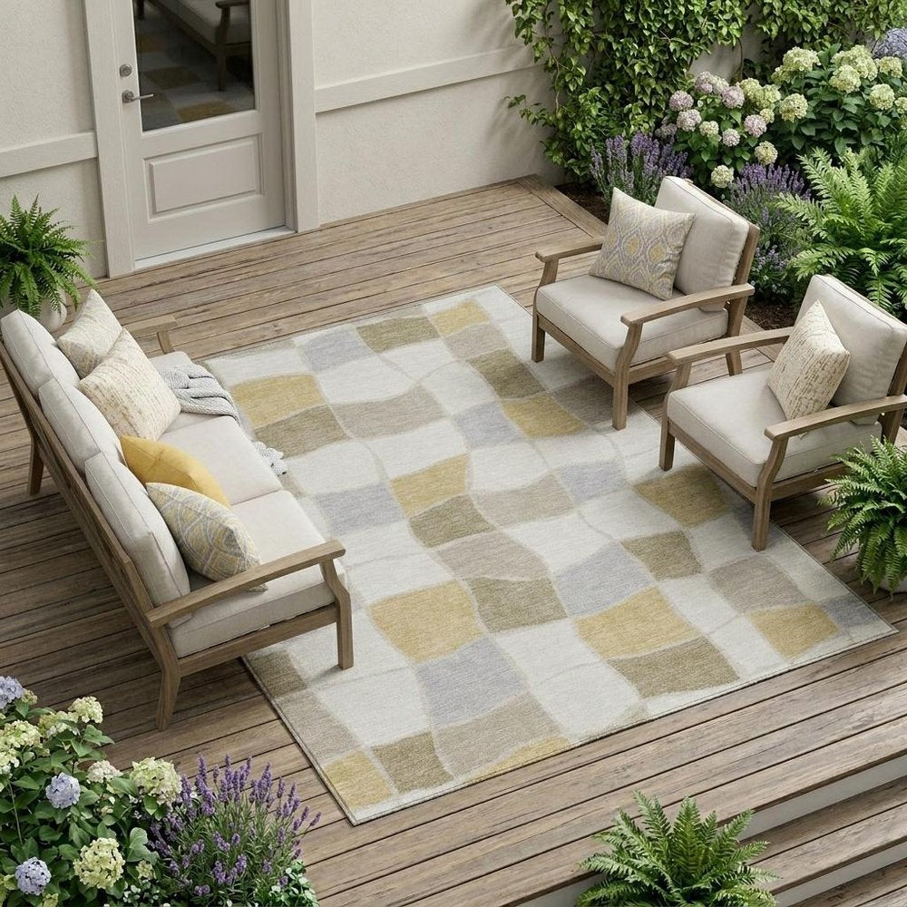 9' X 12' Ivory And Beige Geometric Washable Indoor Outdoor Area Rug HomeRoots