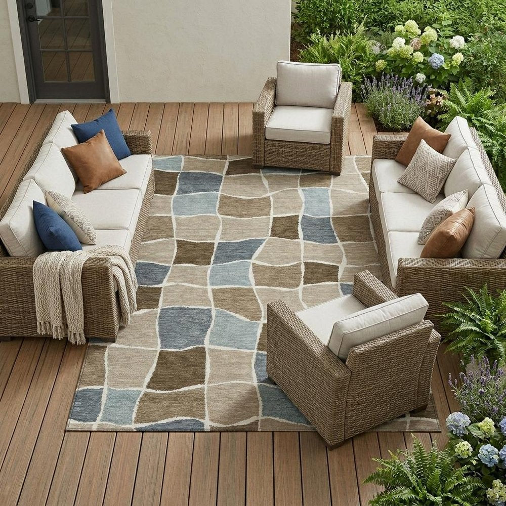 9' X 12' Khaki And Brown Geometric Washable Indoor Outdoor Area Rug HomeRoots