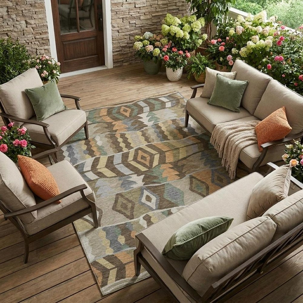 9' X 12' Chocolate And Brown Geometric Washable Indoor Outdoor Area Rug HomeRoots