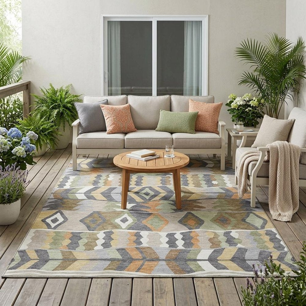 5' X 8' Gray And Graphite Geometric Washable Indoor Outdoor Area Rug HomeRoots