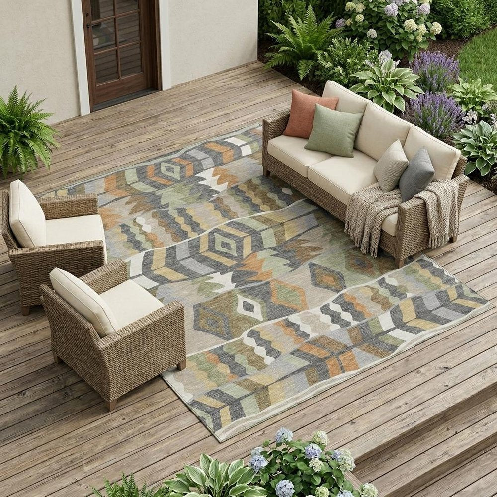 10' X 14' Gray And Graphite Geometric Washable Indoor Outdoor Area Rug HomeRoots