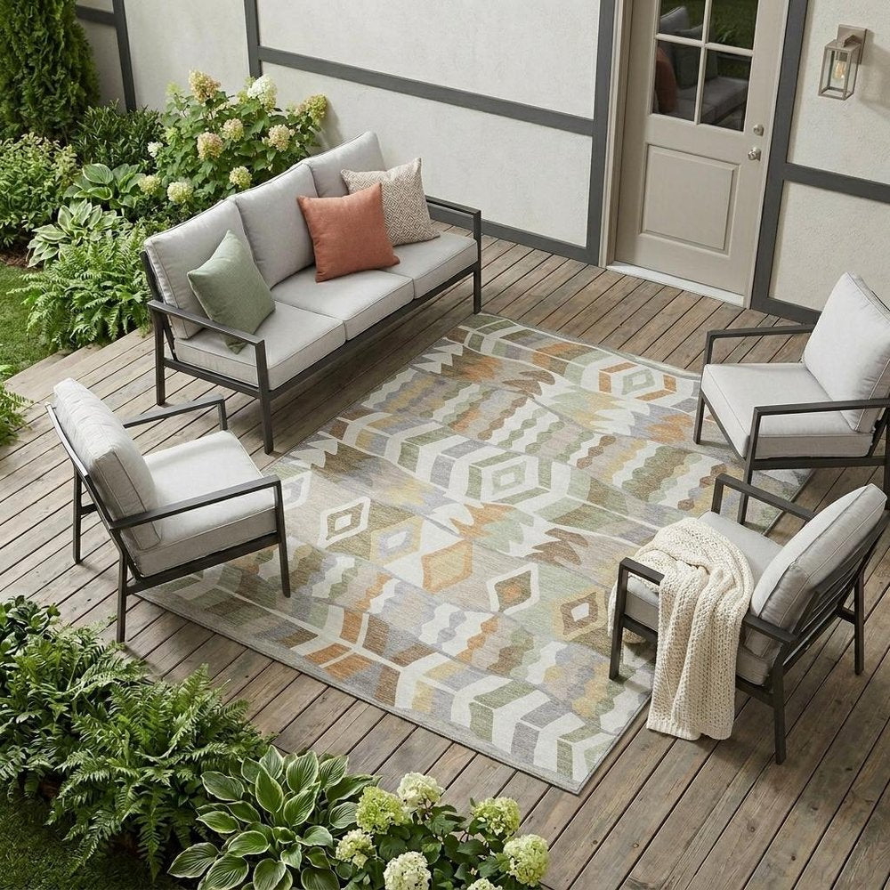9' X 12' Ivory And Silver Geometric Washable Indoor Outdoor Area Rug HomeRoots