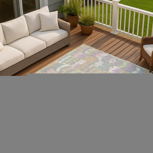 8' X 10' Pewter And Gray Geometric Washable Indoor Outdoor Area Rug HomeRoots