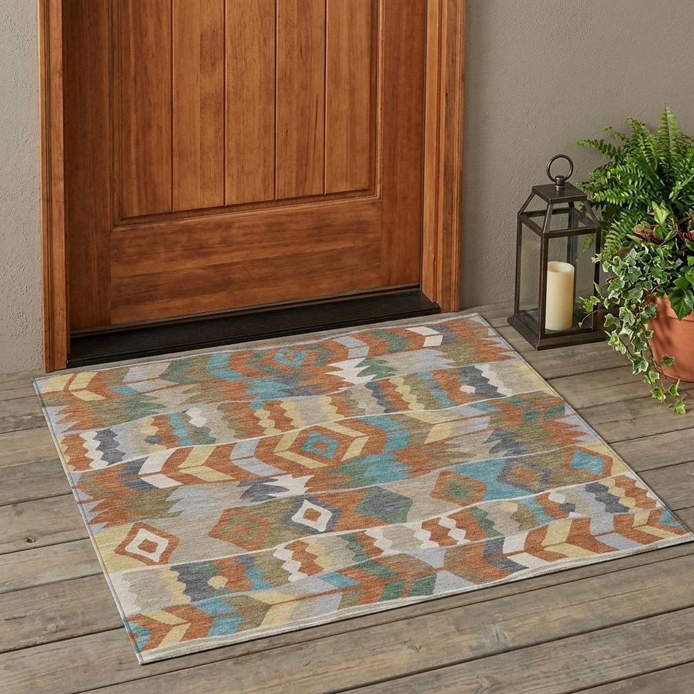 3' X 5' Rust And Orange Geometric Washable Indoor Outdoor Area Rug HomeRoots