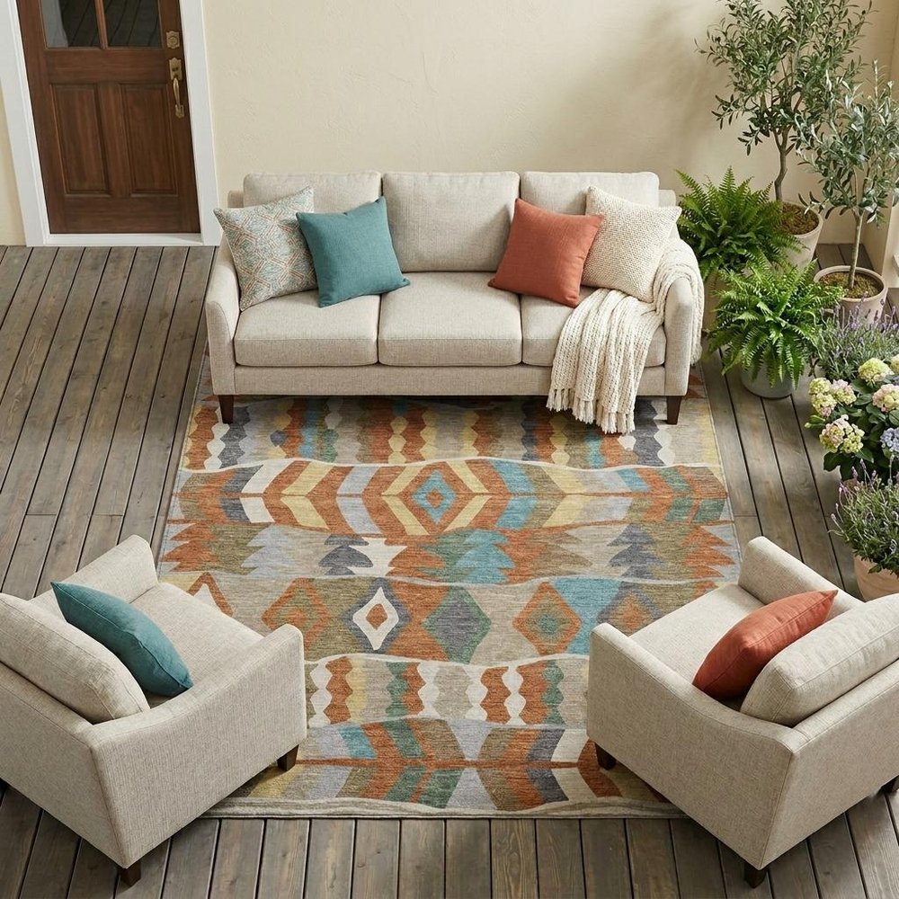 9' X 12' Rust And Orange Geometric Washable Indoor Outdoor Area Rug HomeRoots