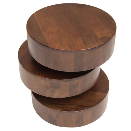 21" Brown Solid Wood Round Drum End Table