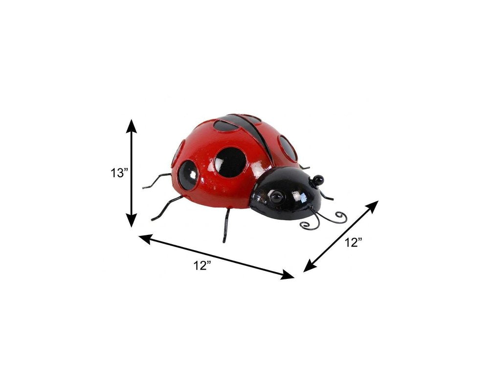 13" Red And Black Metal Insect Garden Accents Accessories HomeRoots