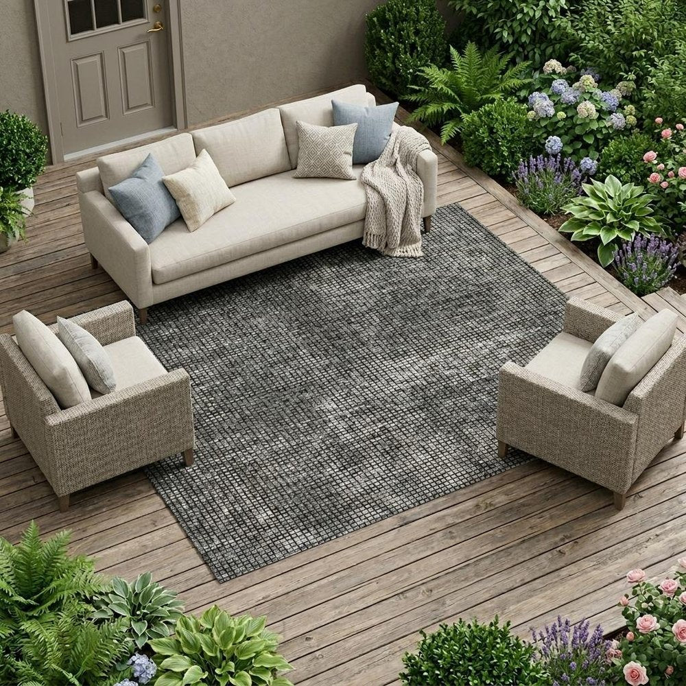 9' X 12' Gray And Graphite Abstract Washable Indoor Outdoor Area Rug HomeRoots