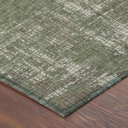 9' X 12' Olive Green And Green Abstract Washable Indoor Outdoor Area Rug