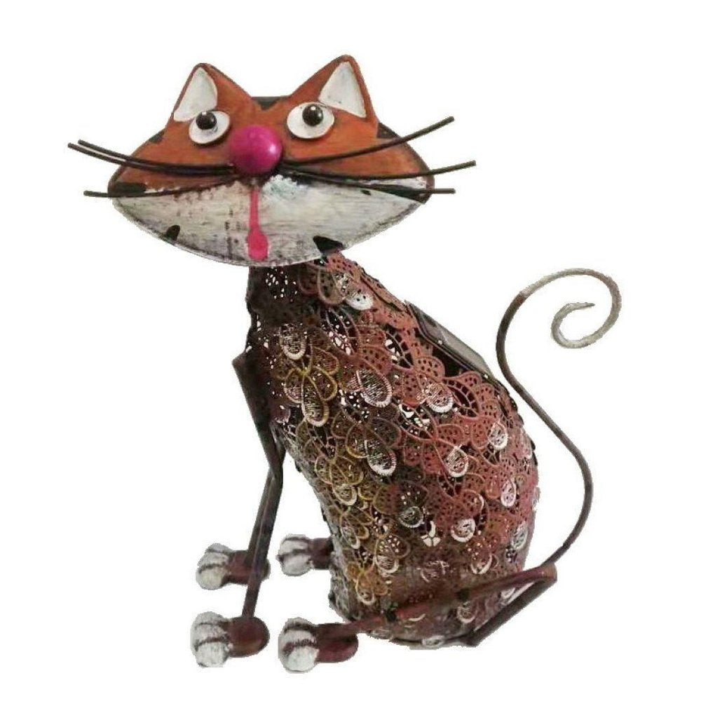 16" Brown Metal LED lights Cats Garden Accents Accessories