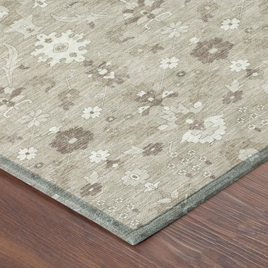 3' X 5' Beige And Brown Oriental Washable Indoor Outdoor Area Rug