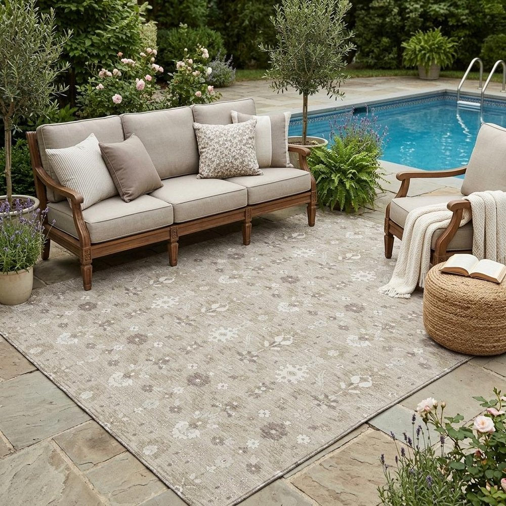 5' X 8' Beige And Brown Oriental Washable Indoor Outdoor Area Rug HomeRoots