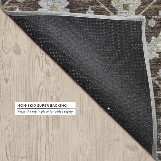 5' X 8' Chocolate And Brown Oriental Washable Indoor Outdoor Area Rug