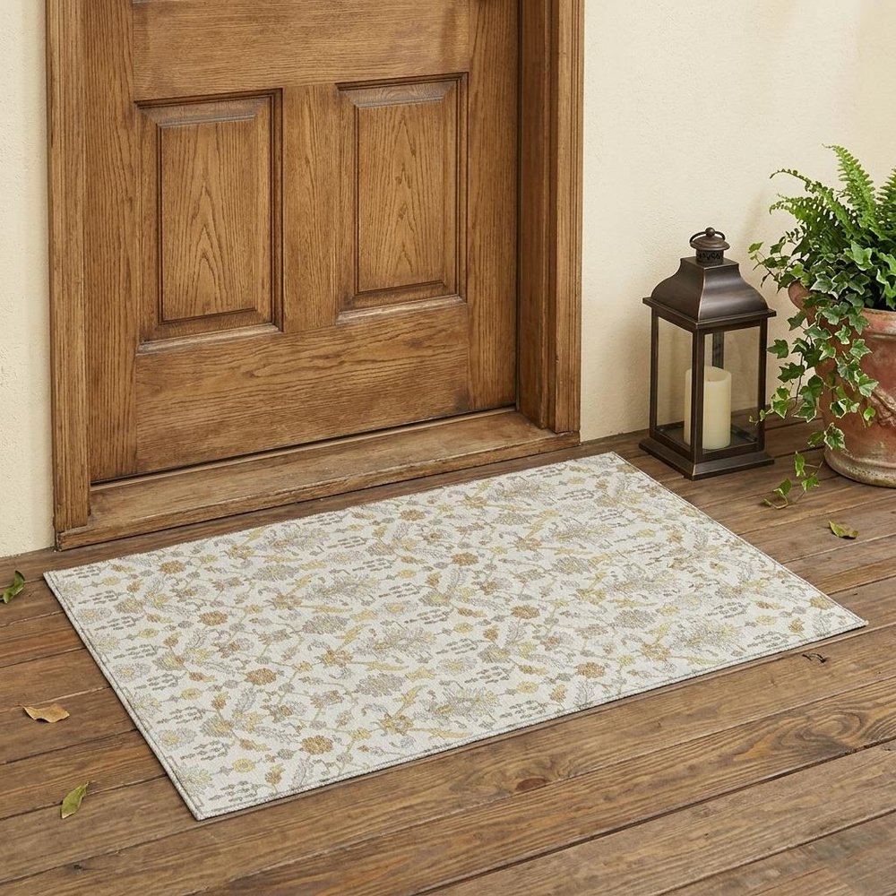 3' X 5' Ivory And Silver Oriental Washable Indoor Outdoor Area Rug HomeRoots