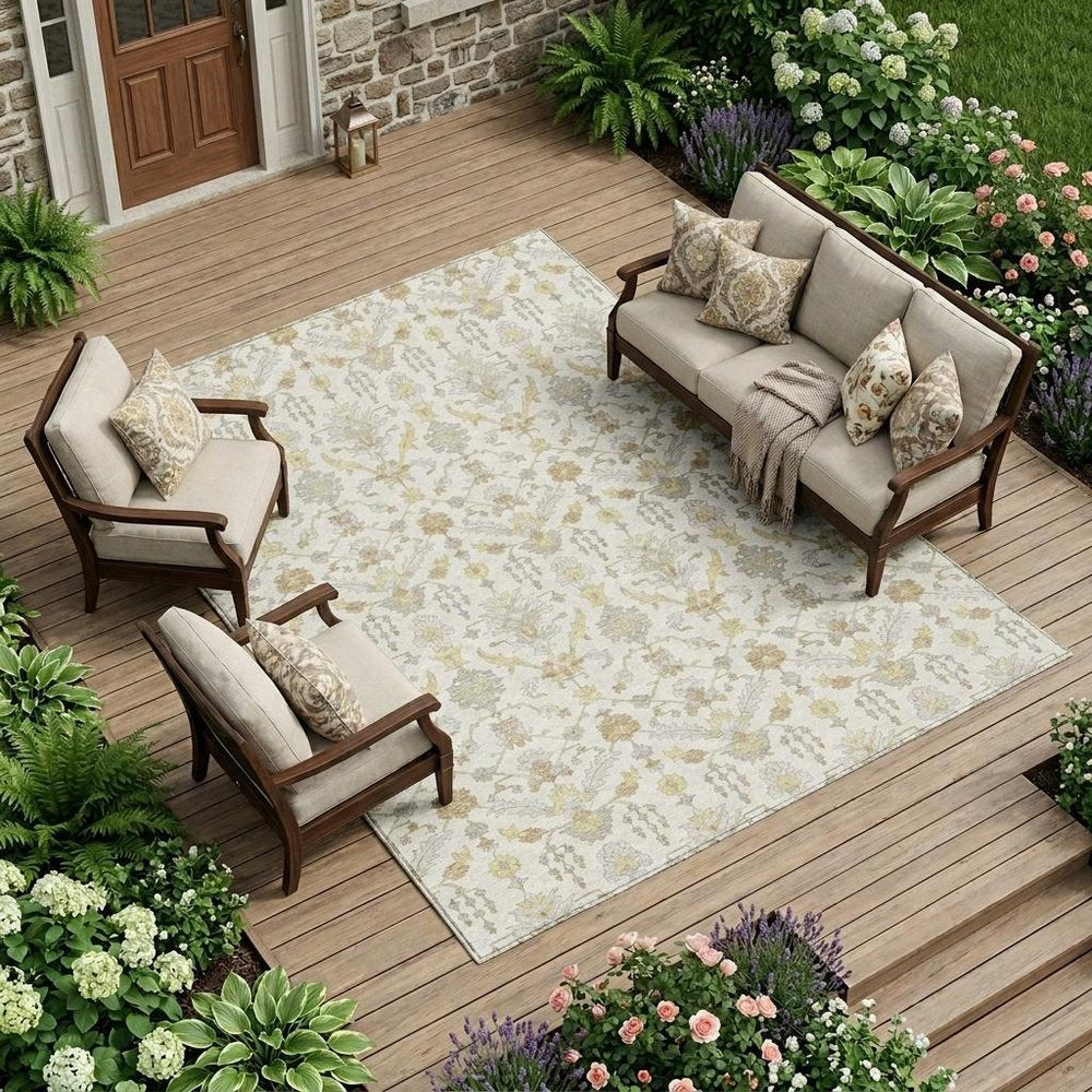 9' X 12' Ivory And Silver Oriental Washable Indoor Outdoor Area Rug HomeRoots