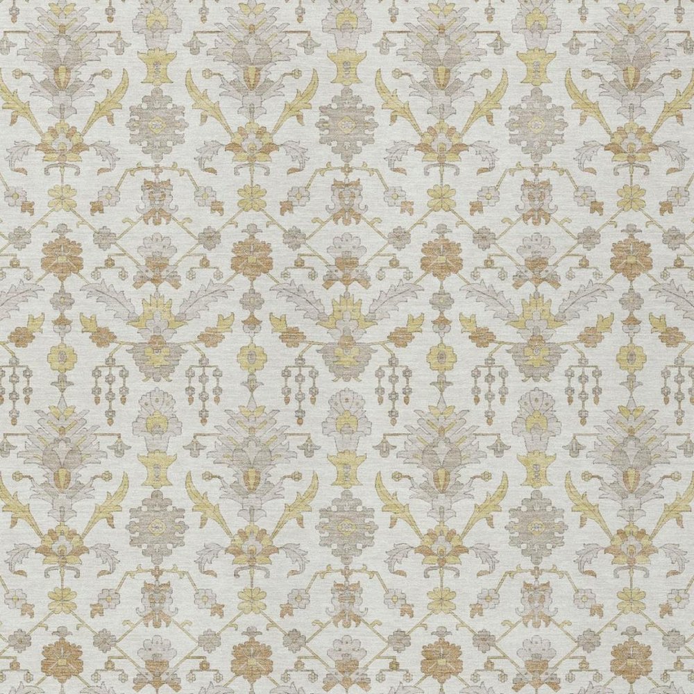 10' X 14' Ivory And Silver Oriental Washable Indoor Outdoor Area Rug