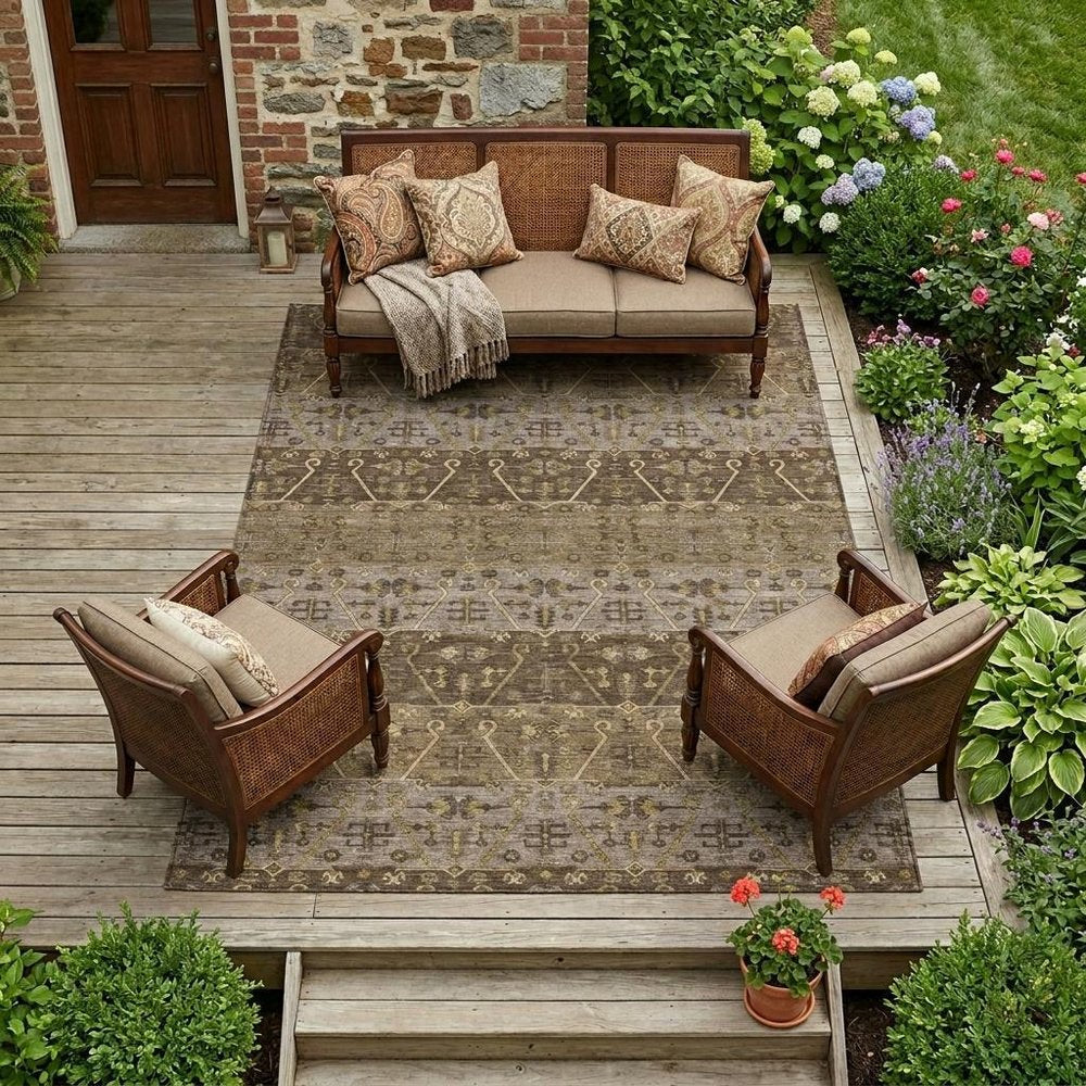 9' X 12' Chocolate And Brown Oriental Washable Indoor Outdoor Area Rug HomeRoots
