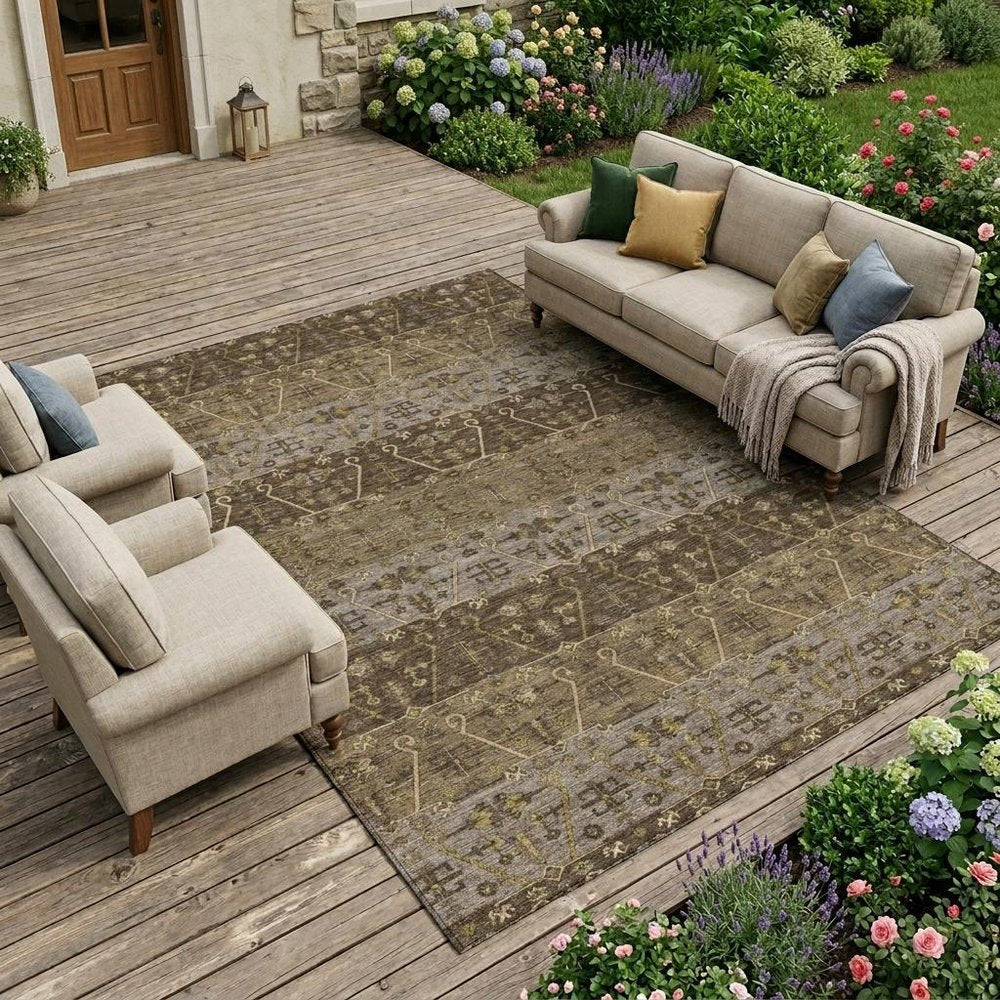 10' X 14' Chocolate And Brown Oriental Washable Indoor Outdoor Area Rug HomeRoots