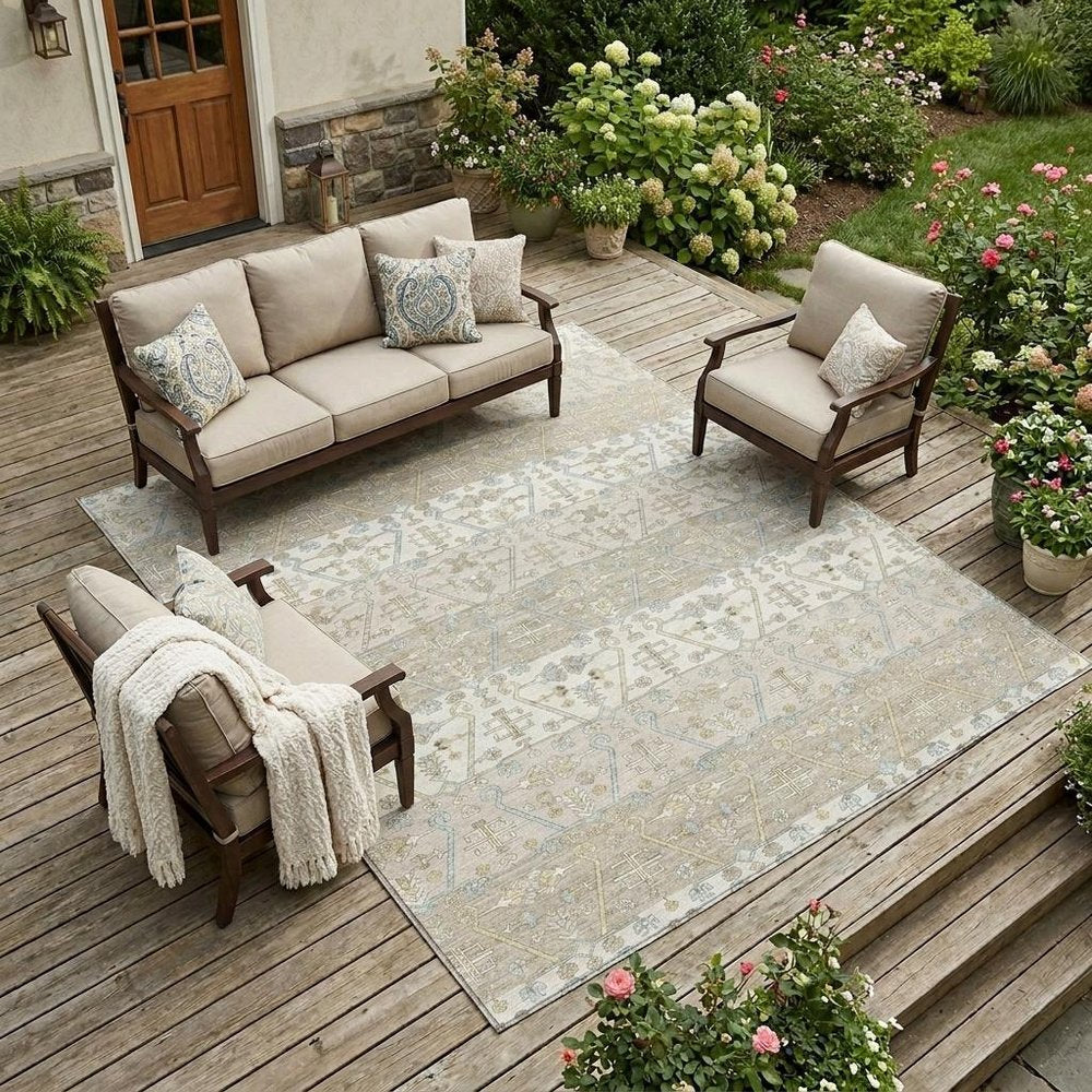 10' X 14' Ivory And Silver Oriental Washable Indoor Outdoor Area Rug HomeRoots
