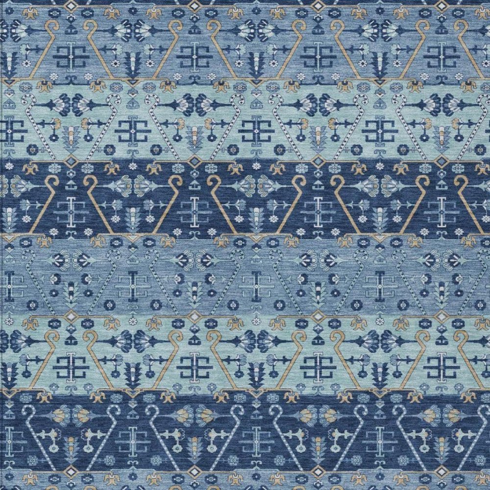 3' X 5' Navy Blue And Blue Oriental Washable Indoor Outdoor Area Rug